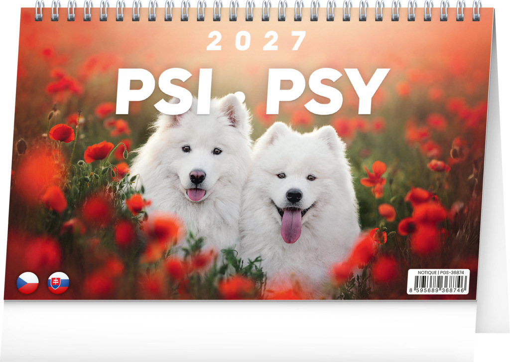 NOTIQUE Stolový kalendár Psi – Psy CZ/SK 2027, 23,1 x 14,5 cm