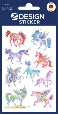 Nálepky, papier, 1 hárok,, 76x120 mm, AVERY ZWECKFORM, "Z-Design No.53148", jednorožce