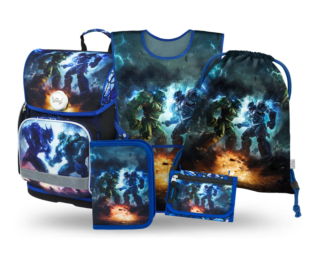 BAAGL SADA 5 Ergo Roboty: aktovka, peračník, vrecko, zástera, peňaženka