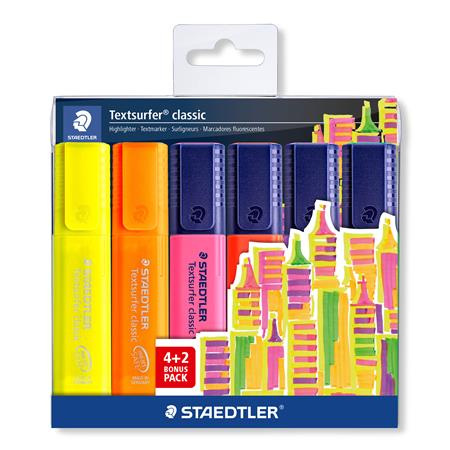 Zvýrazňovač, sada, 1-5 mm, STAEDTLER "Textsurfer® Classic 364", 4+2 farby