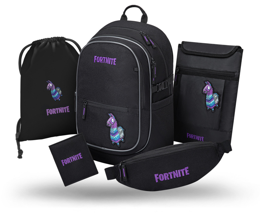 BAAGL SADA 5 Core Fortnite Llama: batoh, vrecko, ľadvinka, obal na notebook, peňaženka GRS