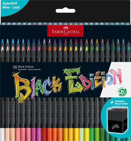 Farebné ceruzky, sada, trojhranné, FABER-CASTELL "Black Edition", 50 rôznych farieb