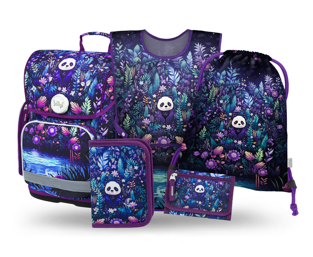 BAAGL SADA 5 Ergo Jungle Panda: aktovka, peračník, vrecko, zástera, peňaženka