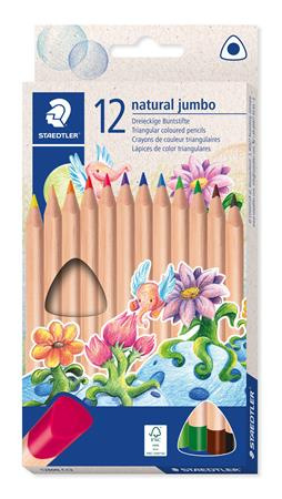 Farebné ceruzky, sada, trojhranné, hrubé, STAEDTLER "Noris® natural jumbo 1280N", 12 farie