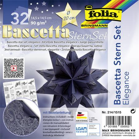 Bascetta hviezda, sada, 14,5x14,5 cm, 90 g, 32 listov, FOLIA, modrá - indický sen