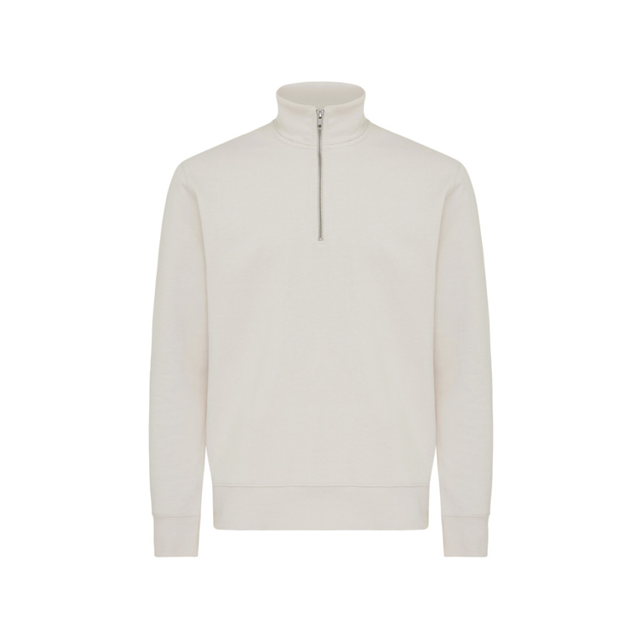 IQONIQ Elgon sveter s krátkym zipsom z recyklovanej bavlny ivory white L