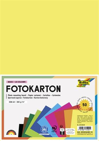 Dekoračný kartón, 2 stranný, A4, 300 g, 10x5 listov, FOLIA, rôzne farby