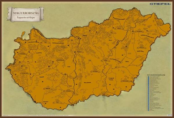 Stieracia mapa Maďarska, 84,1x59,4 cm, STIEFEL, zlatá