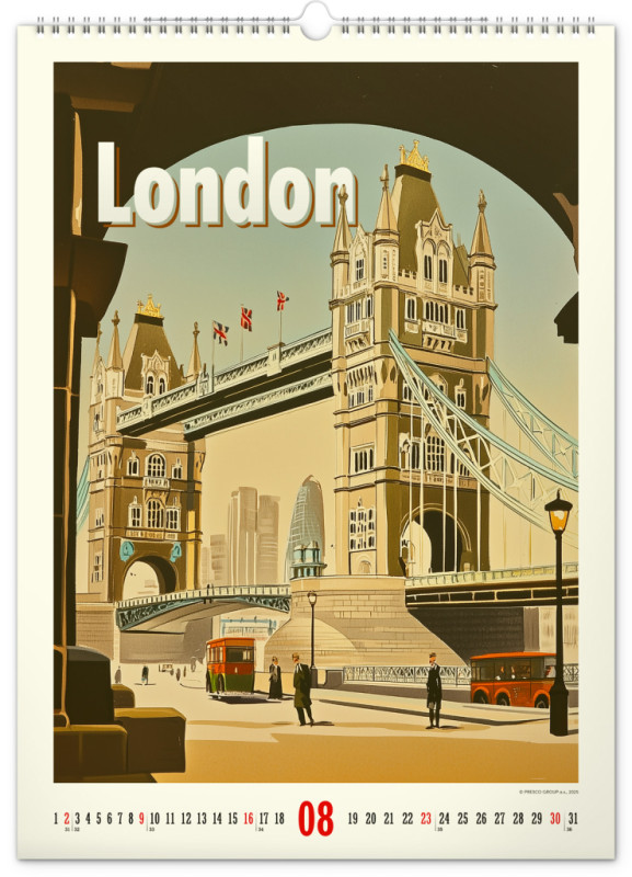 NOTIQUE Nástenný kalendár Vintage plagáty – svetové mestá 2026, 33 x 46 cm 8