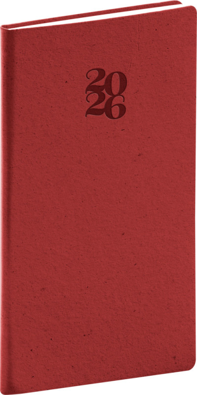 NOTIQUE Vreckový diár Essenza 2026, čerešňa, 9 x 15,5 cm