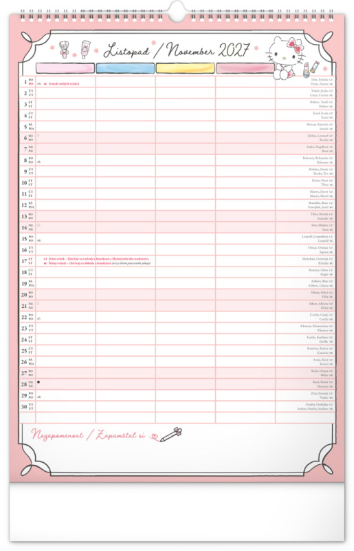 NOTIQUE Nástenný kalendár Rodinný plánovací Hello Kitty XL CZ/SK 2027, 33 x 46 cm 11