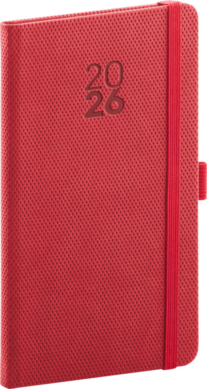 NOTIQUE Vreckový diár Diamante 2026, červený, 9 x 15,5 cm