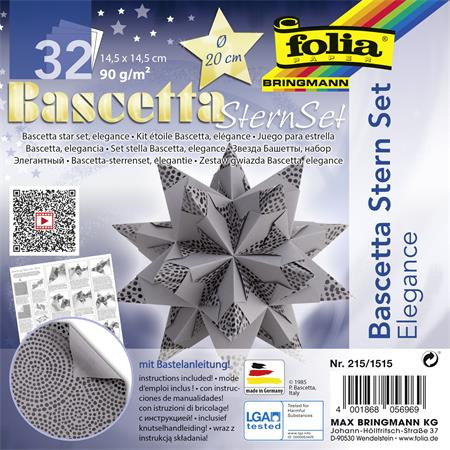Bascetta hviezda, sada, 14,5x14,5 cm, 90 g, 32 listov, FOLIA, antracitová - perly