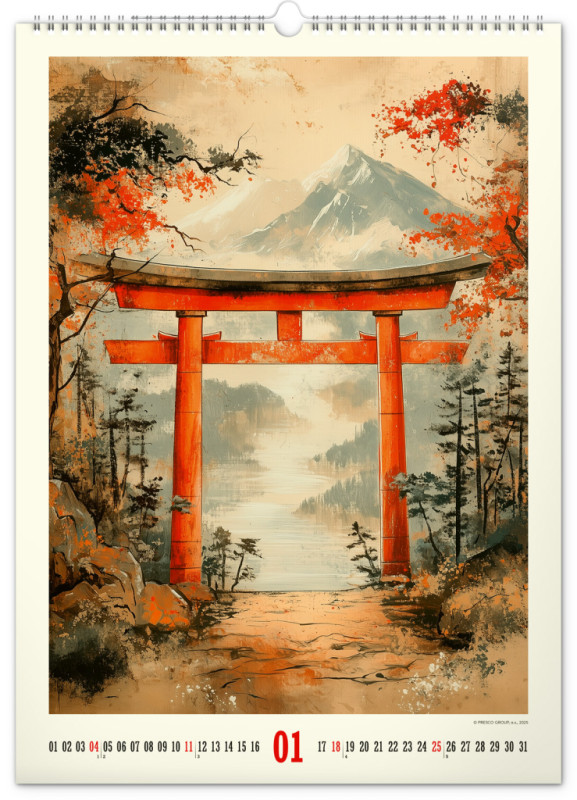 NOTIQUE Nástenný kalendár Vintage plagáty – japonské umenie 2026, 33 x 46 cm 1