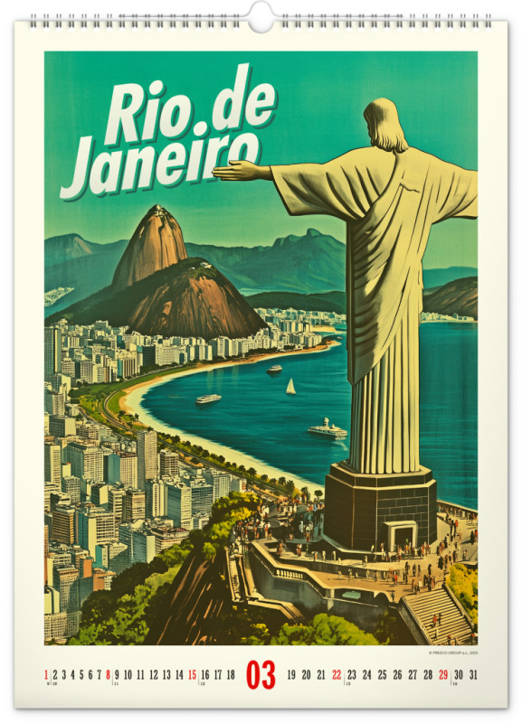NOTIQUE Nástenný kalendár Vintage plagáty – svetové mestá 2026, 33 x 46 cm 3