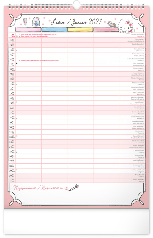 NOTIQUE Nástenný kalendár Rodinný plánovací Hello Kitty XL CZ/SK 2027, 33 x 46 cm 1