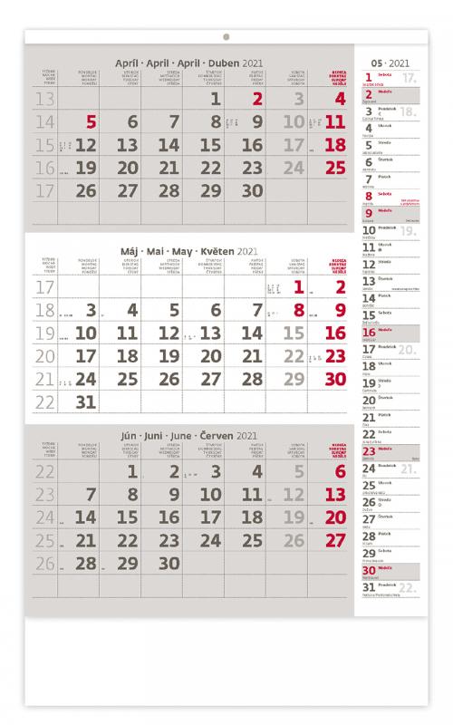 Trojmesačný kalendár šedý s poznámkami