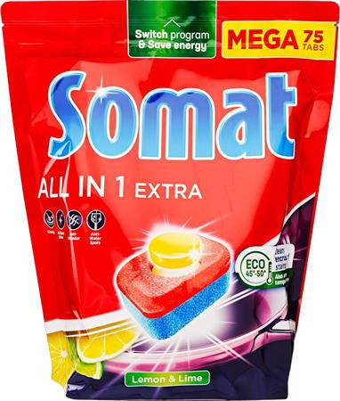 Tablety do umývačky riadu, 75 ks, SOMAT „All in 1 Extra“, Citrón & Limetka