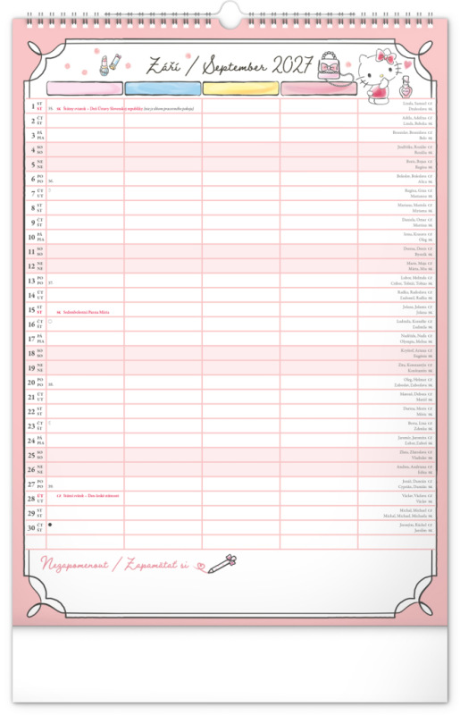 NOTIQUE Nástenný kalendár Rodinný plánovací Hello Kitty XL CZ/SK 2027, 33 x 46 cm 9