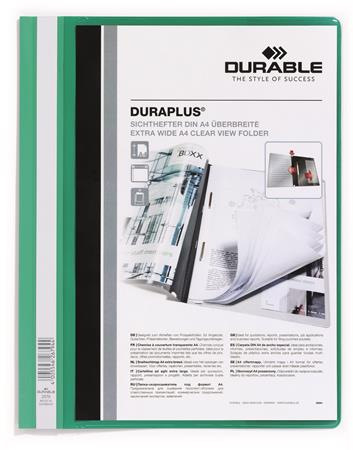 Rýchloviazač, A4, široký, priehľadné vrecko, DURABLE "DURAPLUS®", zelený 1