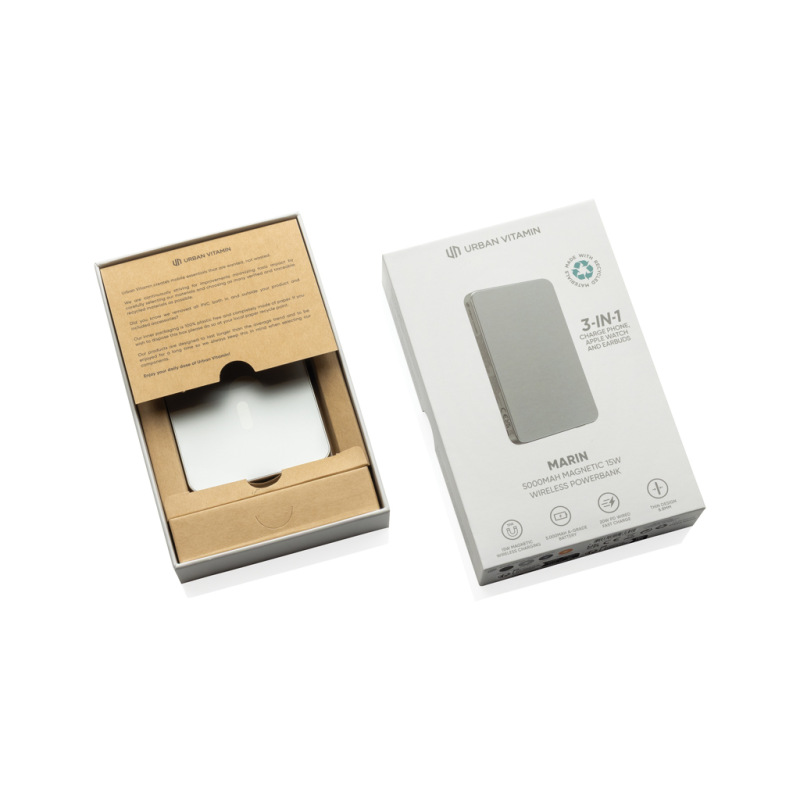 Urban Vitamin Marin 5000 mAh magnet. 15 W bezd. powerbanka strieborná 2