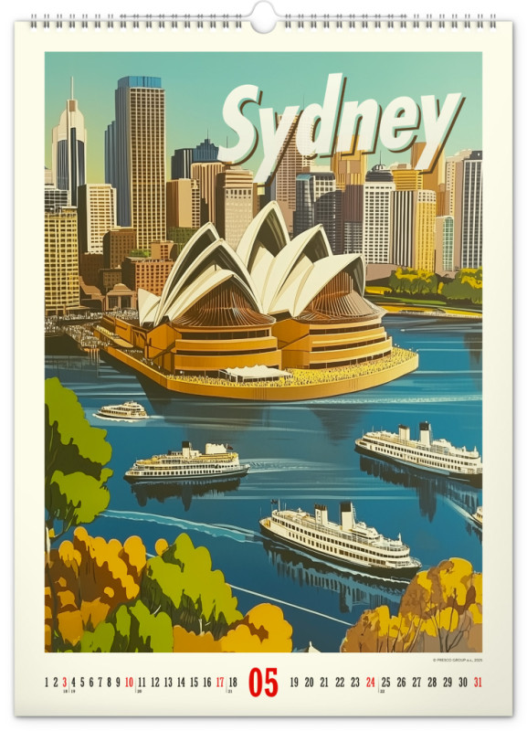 NOTIQUE Nástenný kalendár Vintage plagáty – svetové mestá 2026, 33 x 46 cm 5