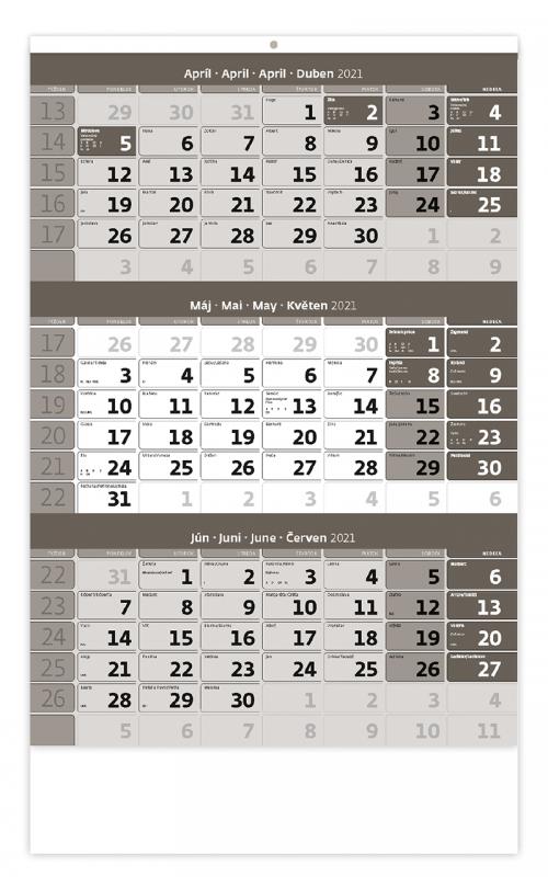 Trojmesačný kalendár šedý s menným kalendáriom