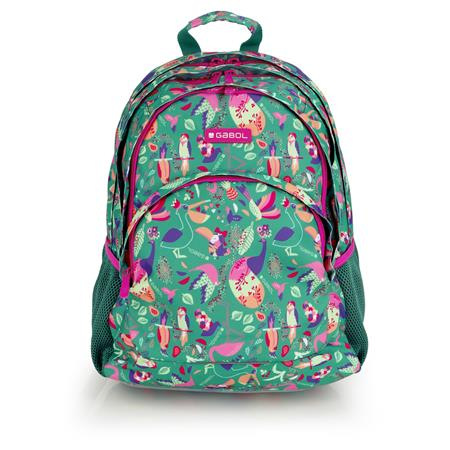 Školská taška, so zipsom, GABOL "Vida", zelená, s tropickými motívmi 1
