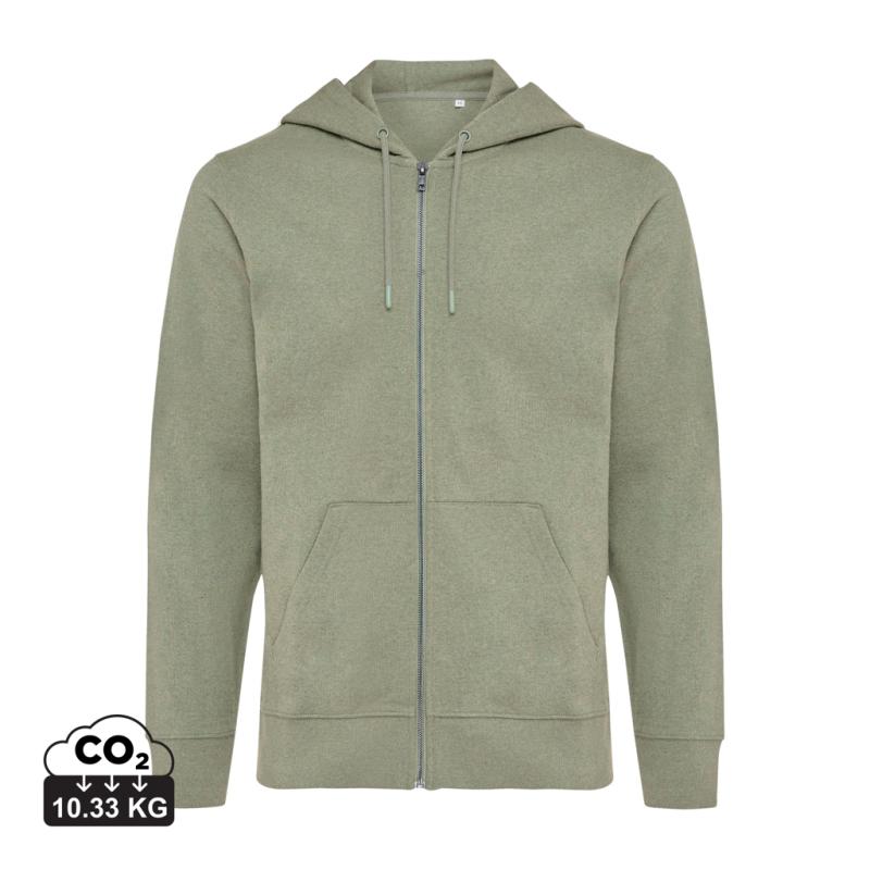 Mikina na zips s kapucňou Iqoniq Abisko z recykl. bavlny heather green M