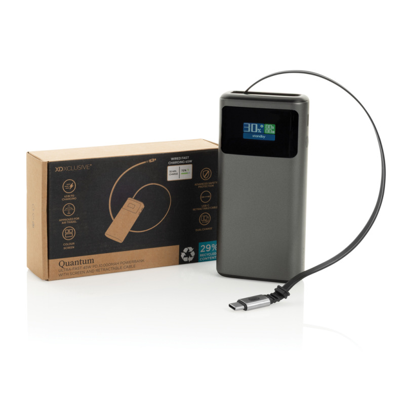 Quantum RCS ultra-rýchla PD 45W 10 000 mAh powerb. s displ. sivá 3
