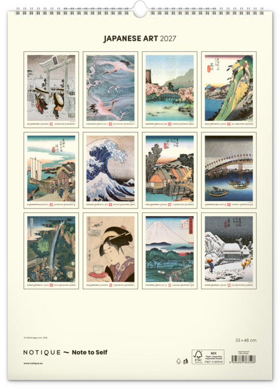 NOTIQUE Nástenný kalendár Vintage plagáty – japonské umenie 2027, 33 x 46 cm 13