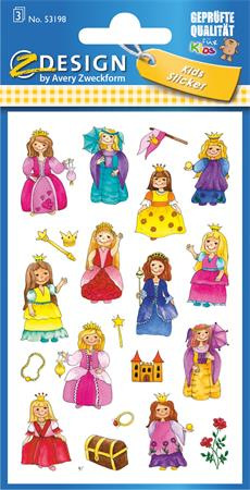 Nálepky, papier, 3 hárky, 76x120 mm, AVERY ZWECKFORM, "Z-Design No.53198", princezná 1