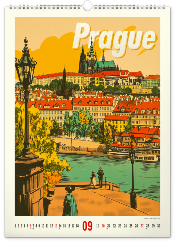 NOTIQUE Nástenný kalendár Vintage plagáty – svetové mestá 2026, 33 x 46 cm 9