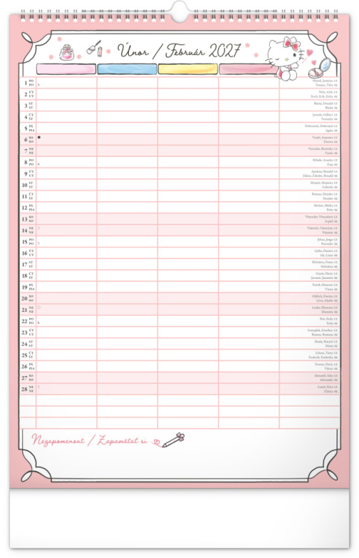 NOTIQUE Nástenný kalendár Rodinný plánovací Hello Kitty XL CZ/SK 2027, 33 x 46 cm 2