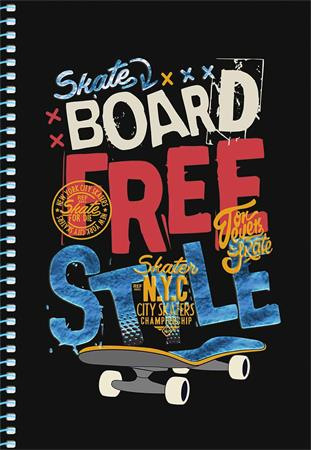 Špirálový zošit, A5, štvorčekový, 80 listov, SHKOLYARYK " Skate board", mix 4