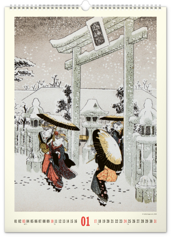 NOTIQUE Nástenný kalendár Vintage plagáty – japonské umenie 2027, 33 x 46 cm 1