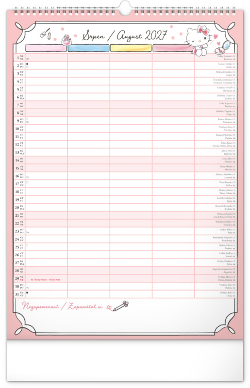 NOTIQUE Nástenný kalendár Rodinný plánovací Hello Kitty XL CZ/SK 2027, 33 x 46 cm 8