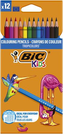 Farebné ceruzky, sada, BIC KIDS "Tropicolors", 12 rôznych farieb