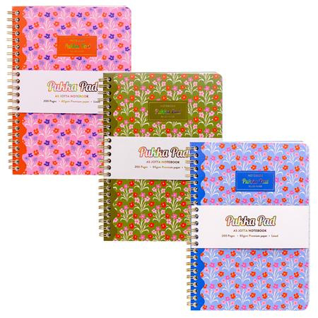 Špirálový zošit, A5, linajkový, 100 listov, PUKKA PAD "Floral Jotta Notebook", mix