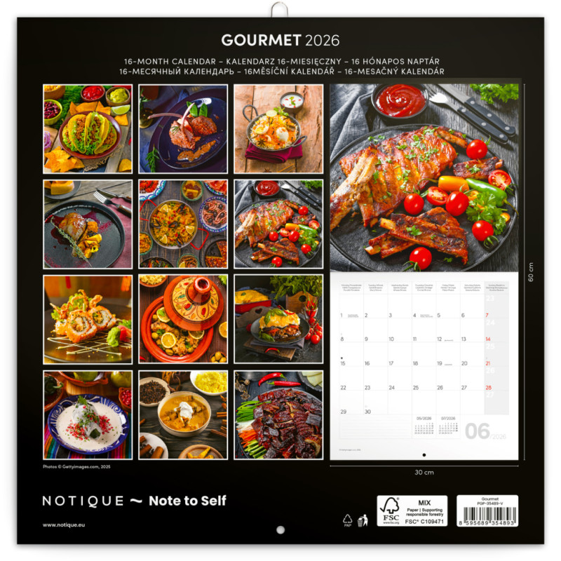 NOTIQUE Poznámkový kalendár Gourmet 2026, 30 x 30 cm 14