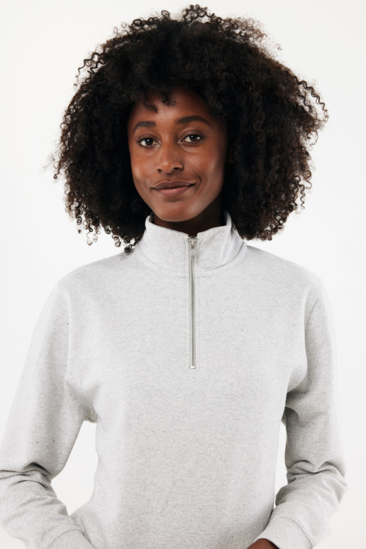 IQONIQ Elgon sveter s krátkym zipsom z recyklovanej bavlny light heather grey 4XL 13