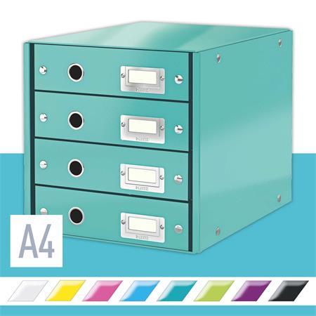 Zásuvkový box, polaminovaný kartón, 4 zásuvky, LEITZ "Click&Store", ľadovo modrá