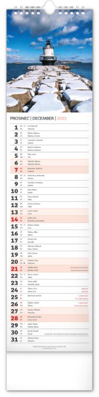 NOTIQUE Nástenný kalendár Krajina CZ/SK 2025, 12 x 48 cm