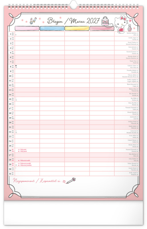 NOTIQUE Nástenný kalendár Rodinný plánovací Hello Kitty XL CZ/SK 2027, 33 x 46 cm 3