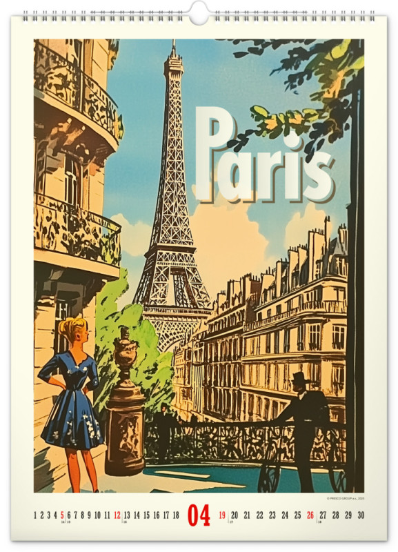 NOTIQUE Nástenný kalendár Vintage plagáty – svetové mestá 2026, 33 x 46 cm 4