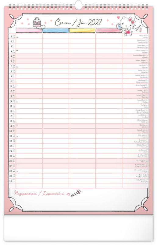 NOTIQUE Nástenný kalendár Rodinný plánovací Hello Kitty XL CZ/SK 2027, 33 x 46 cm 6