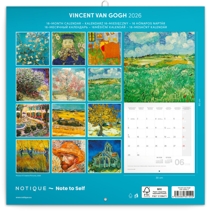 NOTIQUE Poznámkový kalendár Vincent van Gogh 2026, 30 x 30 cm 14