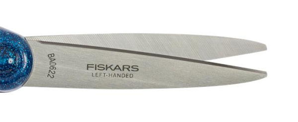 Nožnice, školské, 18 cm, pre ľavákov, FISKARS, trblietavé modré 2