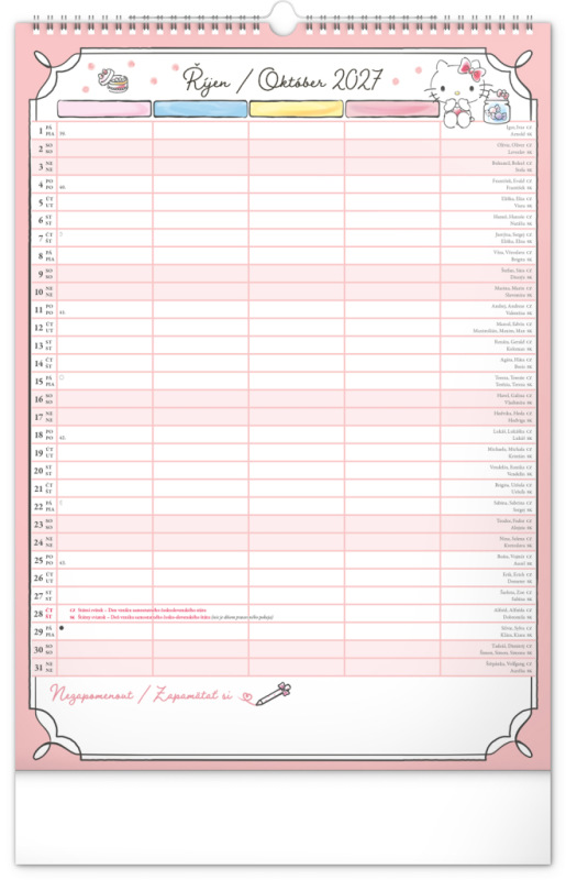 NOTIQUE Nástenný kalendár Rodinný plánovací Hello Kitty XL CZ/SK 2027, 33 x 46 cm 10