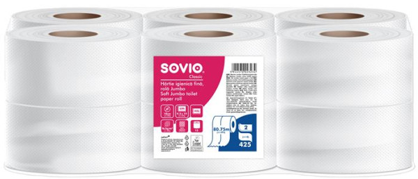 Toaletný papier, 2-vrstvový, 80,75 m, priemer 18 cm, SOVIO